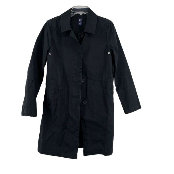 GAP Trench Coat Women's Medium Black Canvas No Lining Gorpcore Goth Grunge‎ - Picture 1 of 7